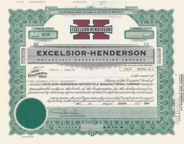 D13A Stock Cert